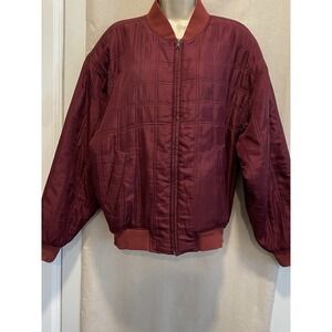 1990's Summa Bomber Jacket 100% Silk Men's XL Red Maroon Quilted Full Zip